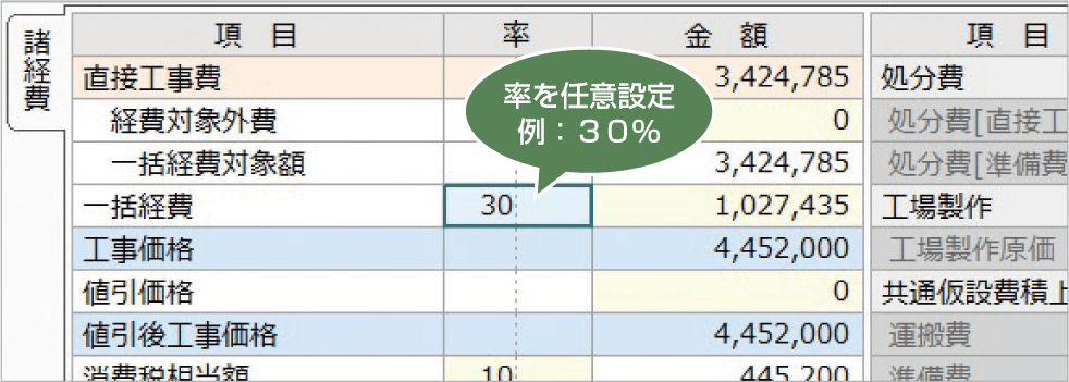 土木積算システム/土木積算ソフト「GOLDEN RIVER(ゴールデンリバー)」は、民間工事の経費計算に便利な一括経費を搭載